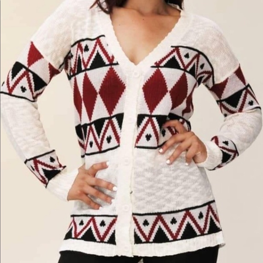 Diamond Knit Cardigan Sweater